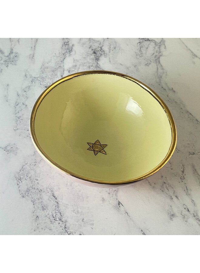 Керамическая чаша среднего размера, желтая, розовая и золотая, Звезды 077