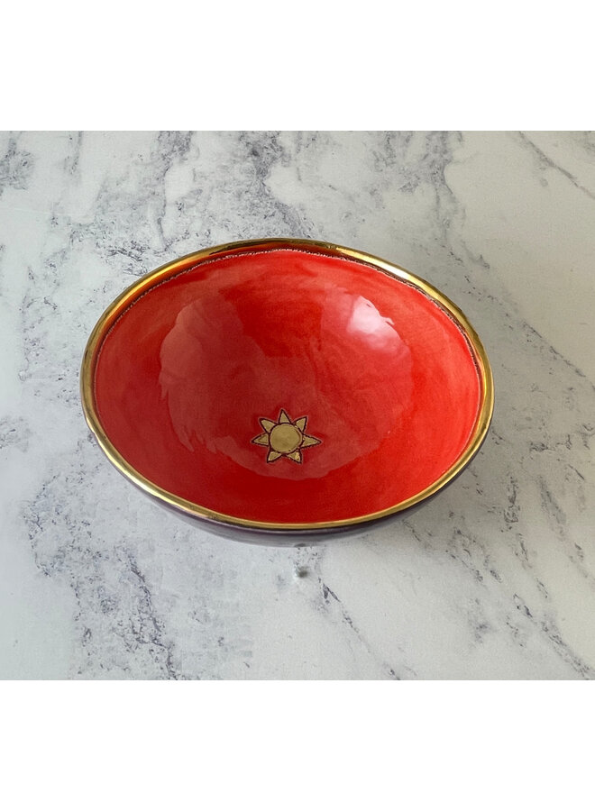 Stjärnorange, lila och guldfärgad keramikskål i mellanstorlek 076