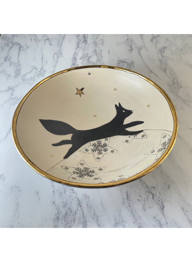 Cuenco grande de cerámica con zorros y estrellas doradas 078