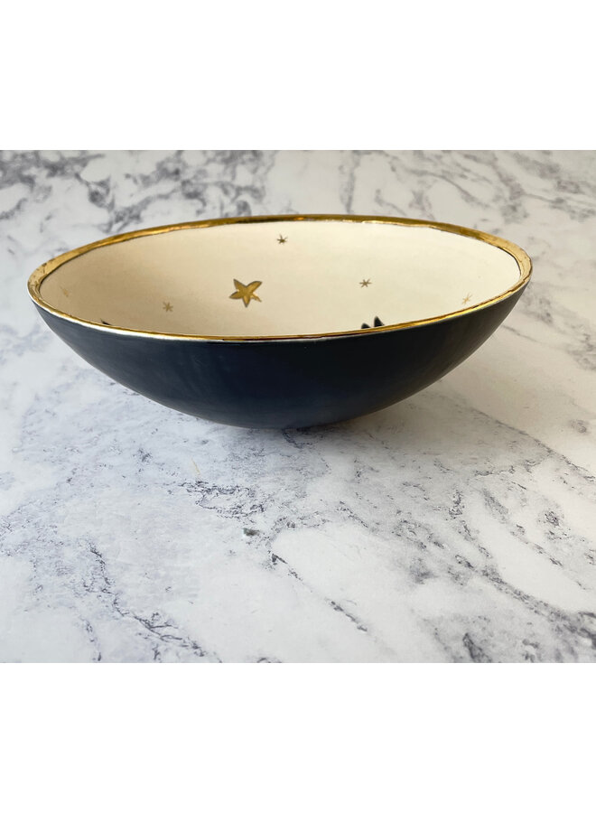 Cuenco grande de cerámica con zorros y estrellas doradas 078