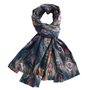 Peacock Feather Navy cotton Large Scarf