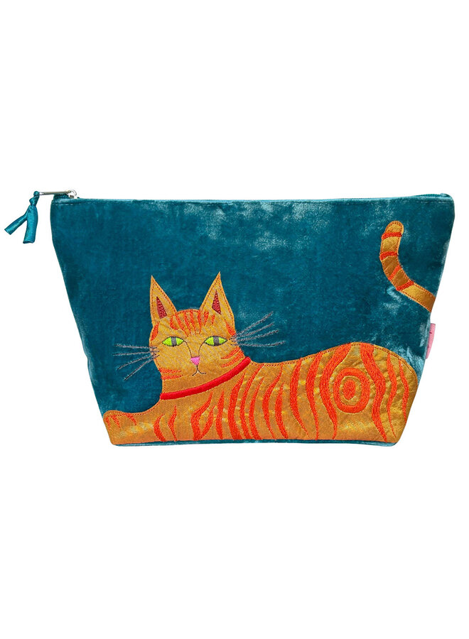 Pochette en velours avec application cosmétique Chat Gingembre 895