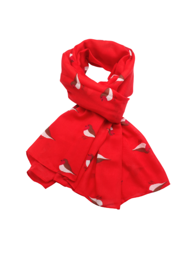Little Robins Red cotton Large Scarf