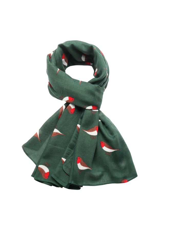 Écharpe Little Robins en coton vert, grande taille