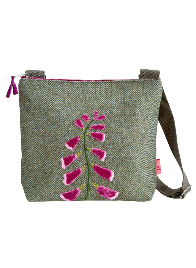 Foxglove Herringbone Embroidered Messenger Bag