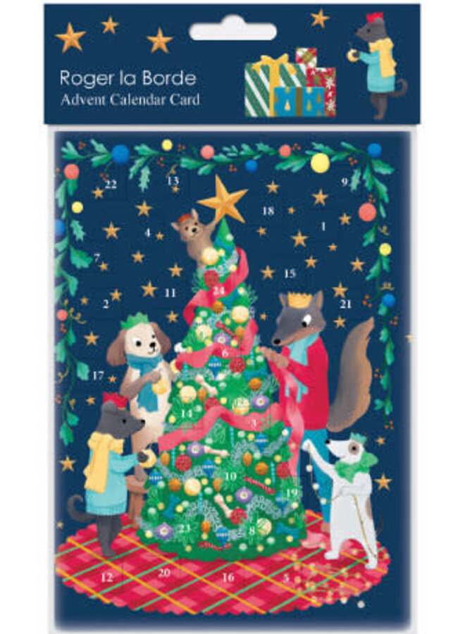 Dogs Decorating Tree Advent Calendar Card by Potter