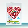 Copy of Heart Shaped Tree Laser cut card Blue & Pink bird