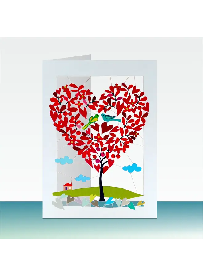 Copy of Heart Shaped Tree Laser cut card Blue & Pink bird