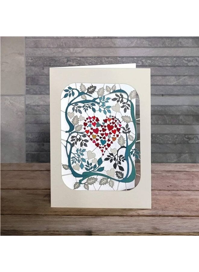 Hearts in a Heart with Leaves Laser cut card