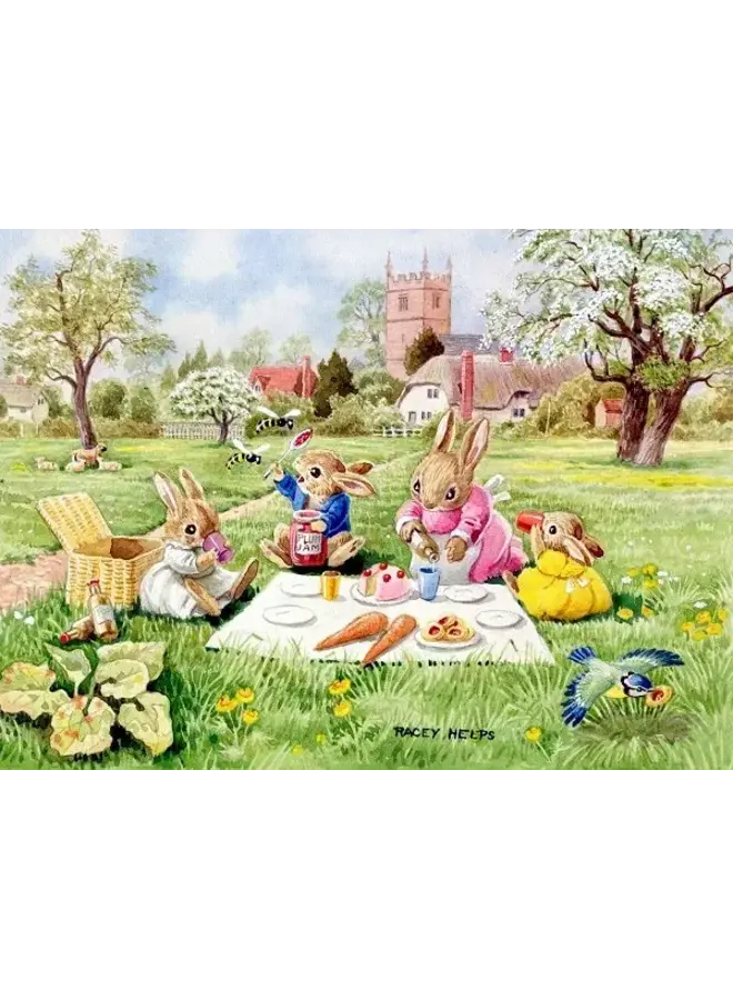Rabbits Having a Picnic Card by Tracey Helps