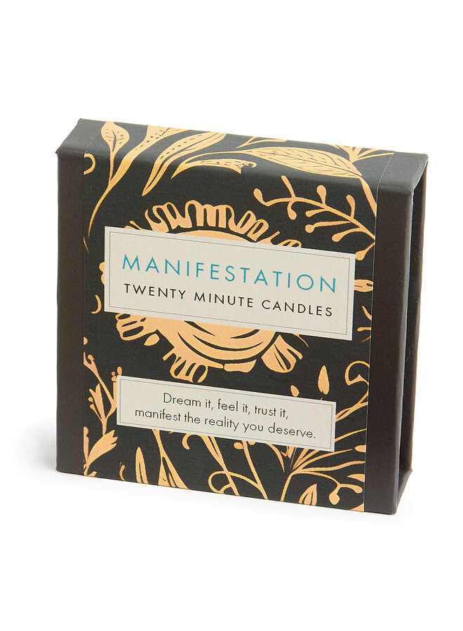 Manifestation - Folk Little Box of Beeswax Candles with Ceramic Holder 23