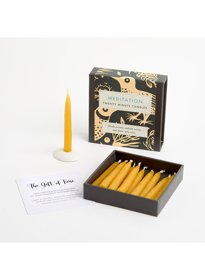 Meditation - Folk Little Box of Beeswax Candles with Ceramic Holder 25