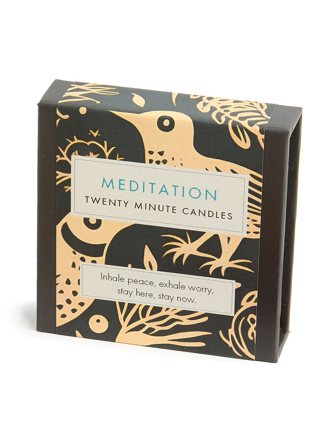 Méditation - Petite boîte folk de bougies en cire d'abeille avec support en céramique 25