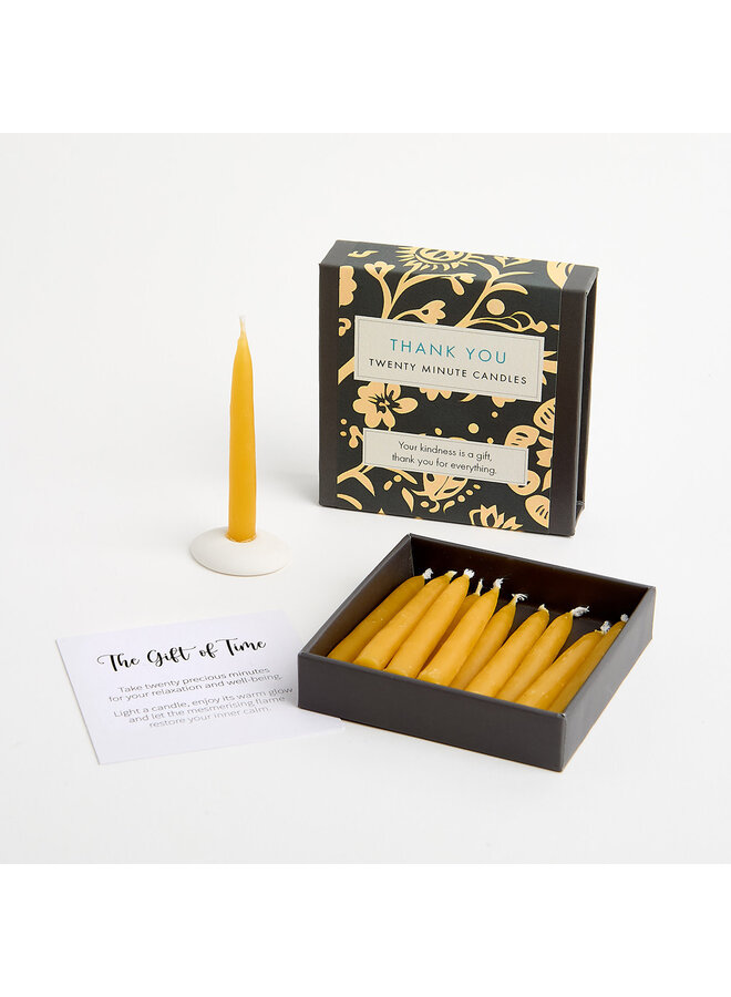 Thank You - Folk Little Box of Beeswax Candles with Ceramic Holder 28