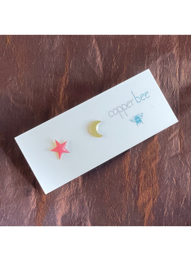 Boucles d'oreilles géométriques dépareillées émail/laiton 55