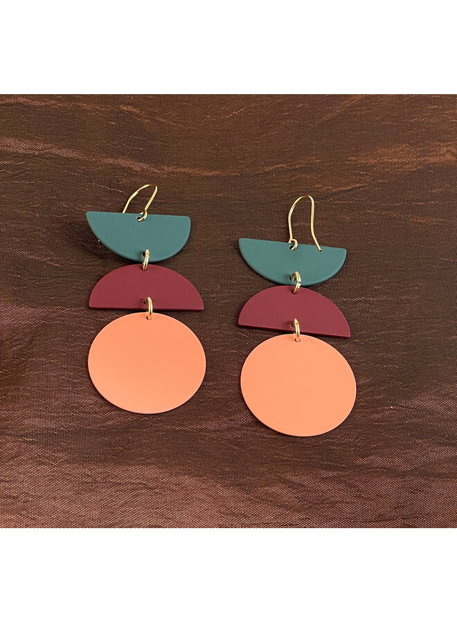 Triple Colour Block Earrings Teal / Peach / Maroon 78
