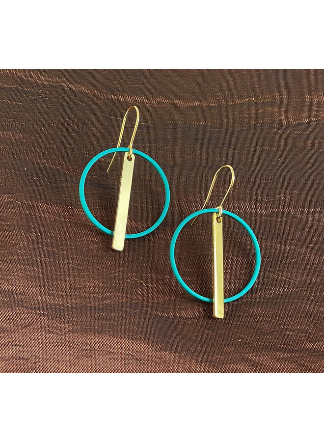 Gold Bar and Colour Hoop Earrings Turquoise 61