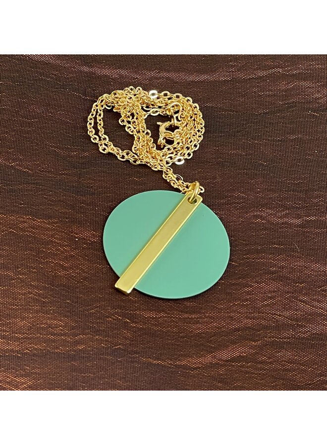 Gold Bar on Disc Colour Necklace Mint 69