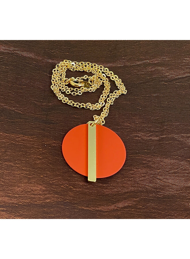 Gold Bar on Disc Colour Necklace Rust 70
