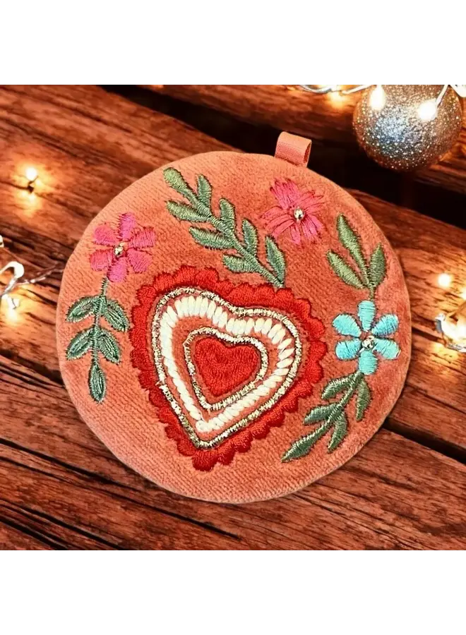Hearts and Flowers Velvet  Hand Mirror  16