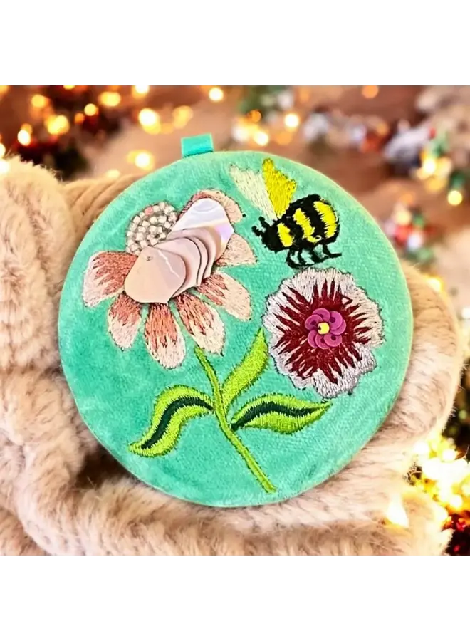 Flowers and Bees  Velvet Hand Mirror Mint  17