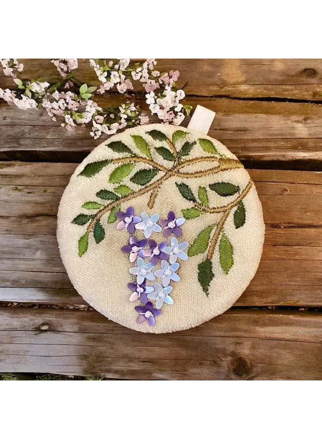 Wisteria Velvet Hand Mirror White and Lilac 18
