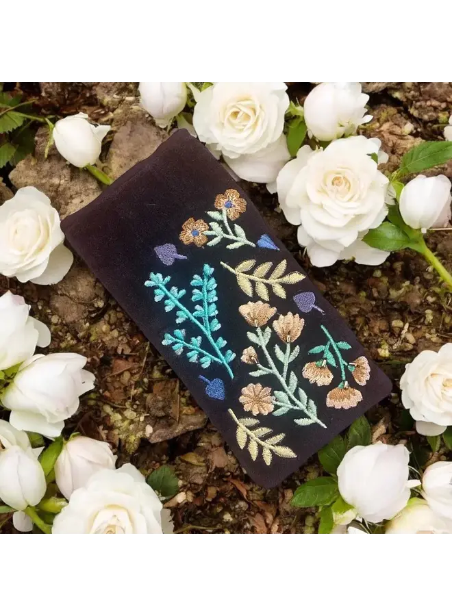Blue Floral  Velvet Glasses Purse 25