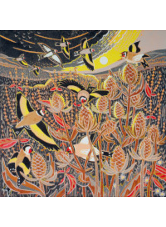 Carte carrée « Charmeur de chardonnerets » par Annie Soudain