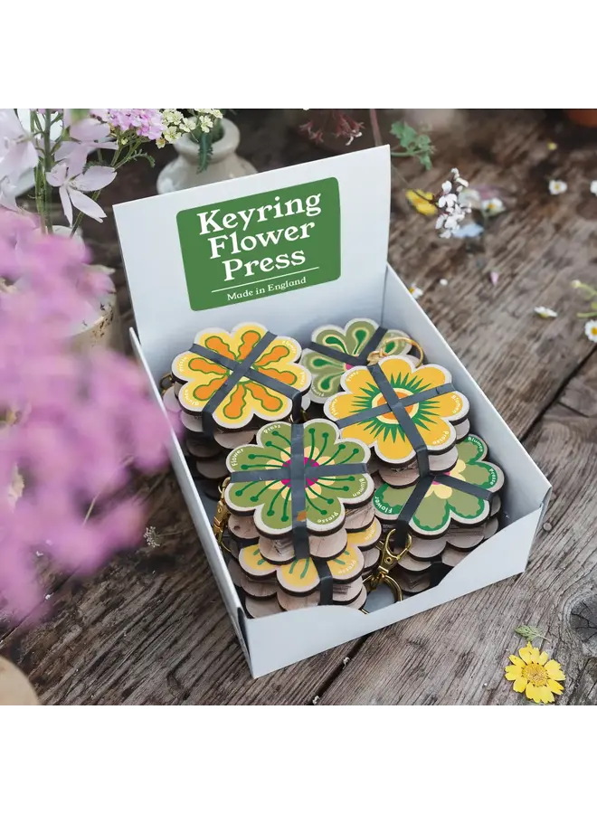 Keyring Flower Press Green or Yellow 31