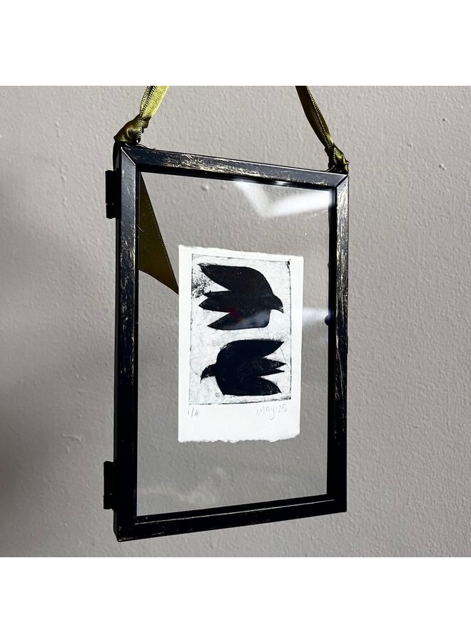 Birds in Flight Drypoint in metal hanging frame 1/4