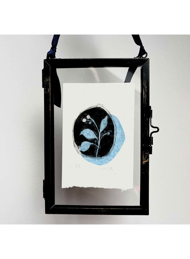 Floral Sprig Drypoint in metal hanging frame 3/3