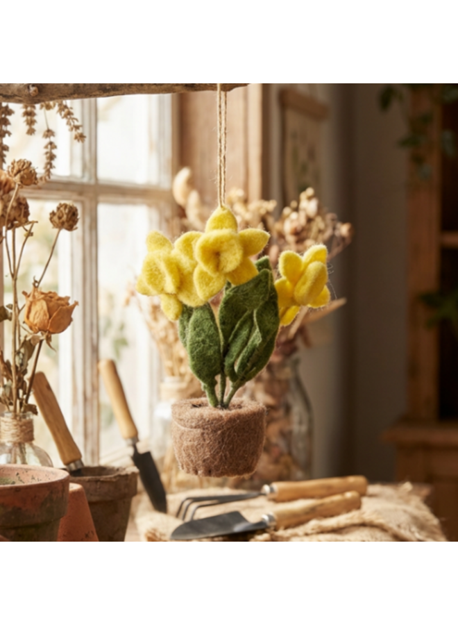 Decoración colgante de fieltro con forma de maceta de narcisos 36