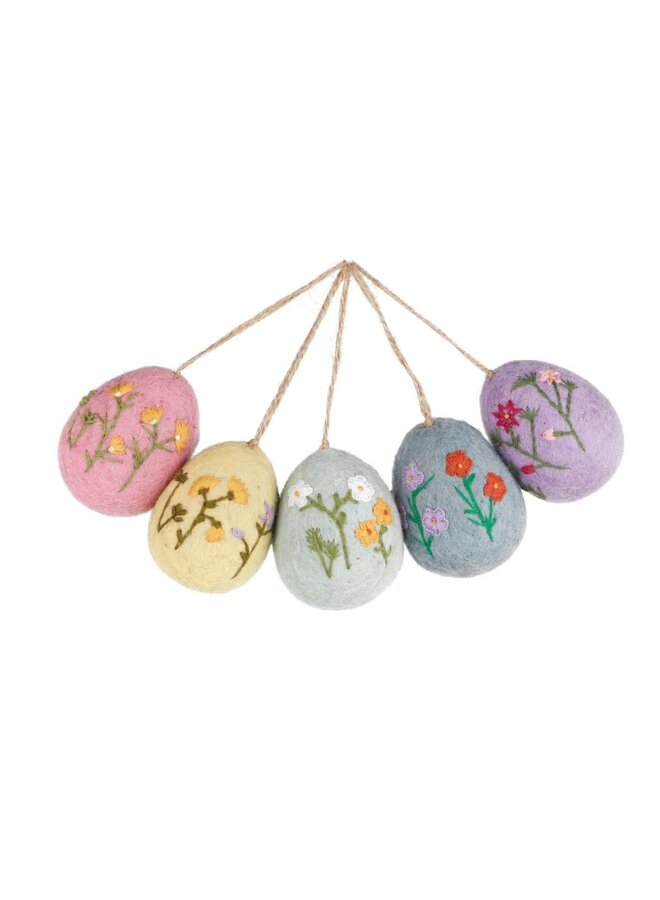 Floral Felt Embroidered Easter Egg SINGLE Hanging Decoration 35