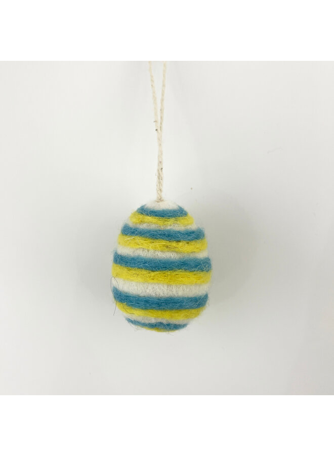 Blue & Yellow Stripe Small Easter Egg Felt Hanging Decoration 63