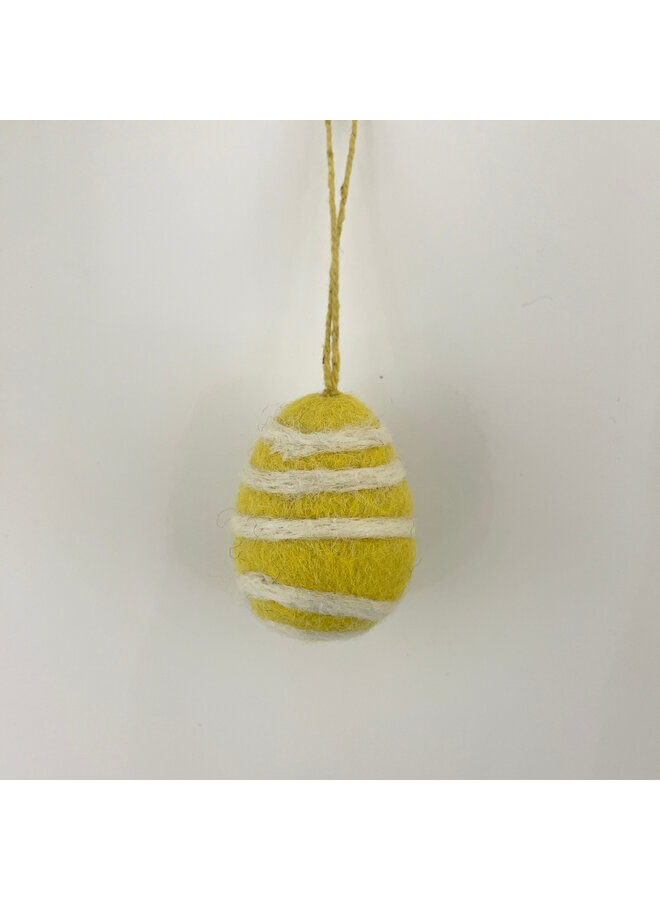 Yellow & White Stripe Small Easter Egg Felt Hanging Decoration 61