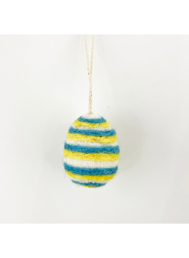 Blue & Yellow Stripe Small Easter Egg Felt Hanging Decoration 63