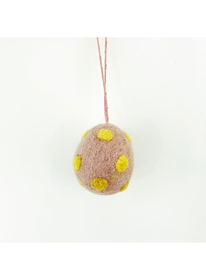 Pink & Yellow Dots small Easter Egg Felt Hanging Decoration 60