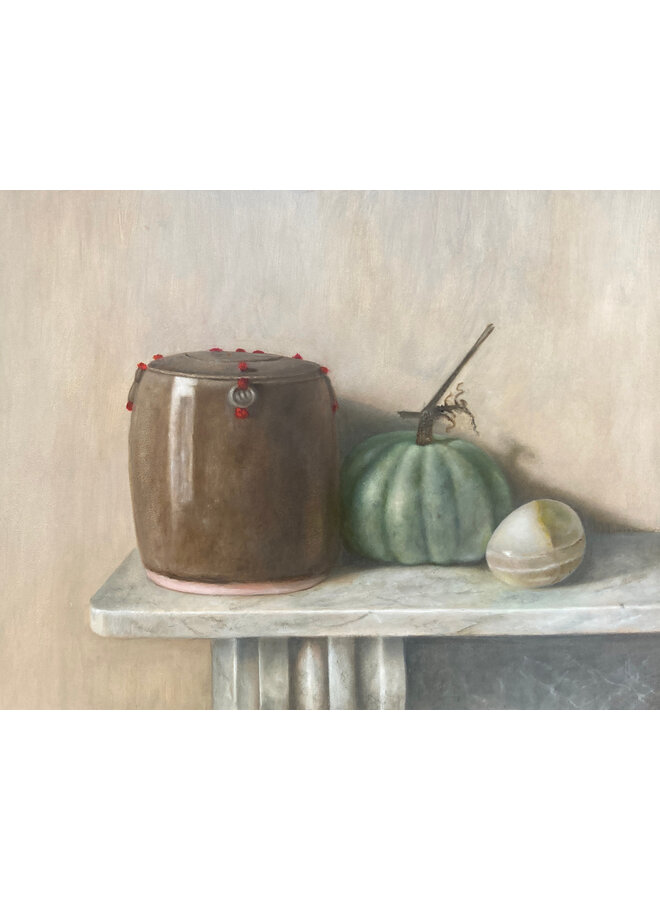 Still Life - Marble Egg, Jar and Pumpkin