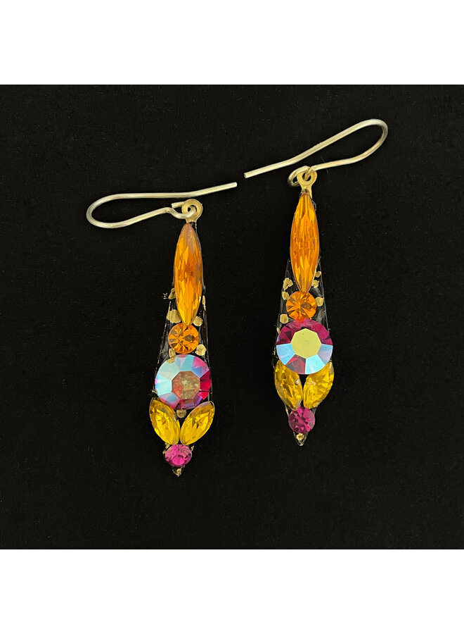 Boucles d'oreilles pendantes en glaçons ambrés et roses 679