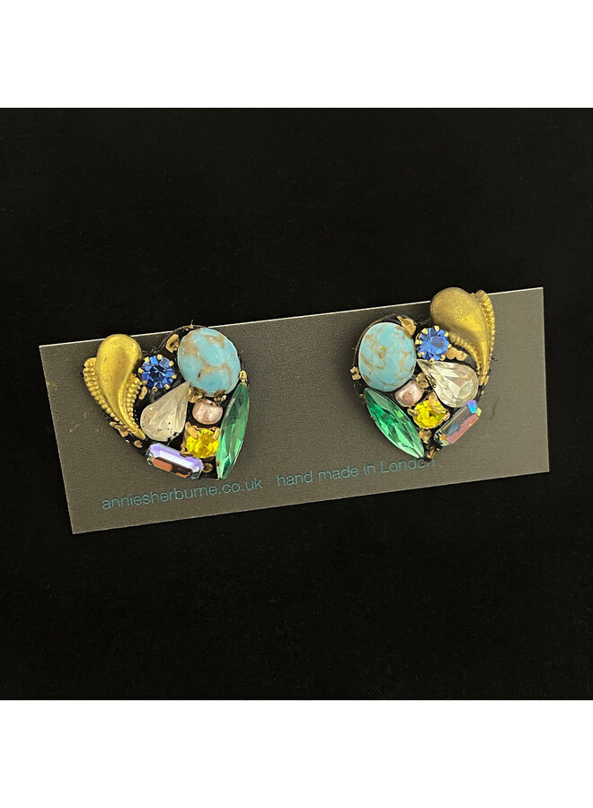 Pendientes de botón de corazón multicolor 676