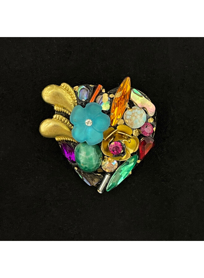 Heart with Blue Flower Brooch 663