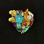 Heart with Blue Flower Brooch 663