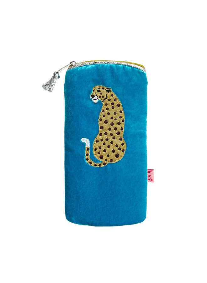 Aqua Blue Cheetah Velvet Glasses Purse 144