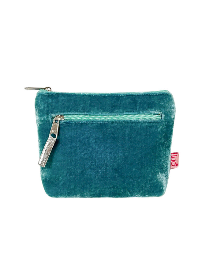 Teal Two Zip Velvet Purse 128