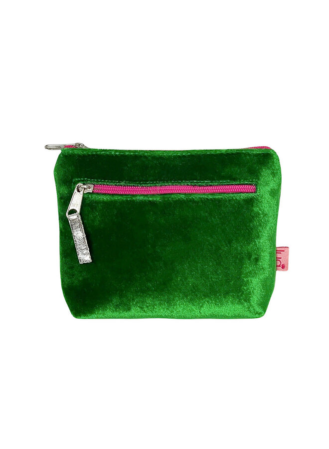 Grass Green Two Zip Velvet Purse 127