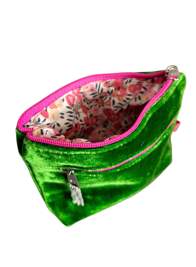 Grass Green Two Zip Velvet Purse 127