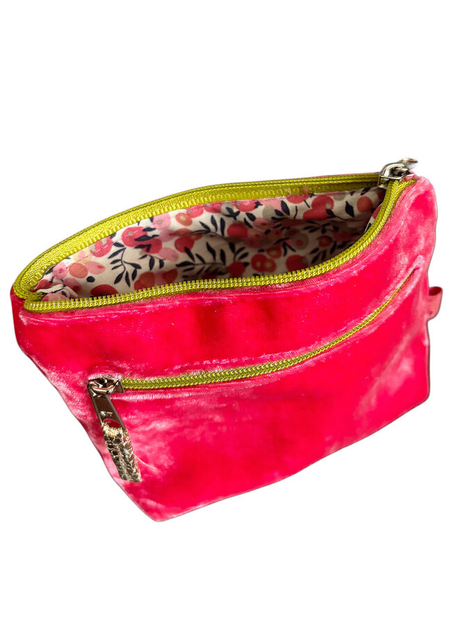 Monedero de terciopelo rosa flamenco con dos cremalleras 126