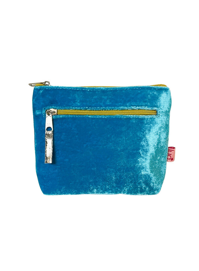 Aqua Blue Two Zip Velvet Purse 125