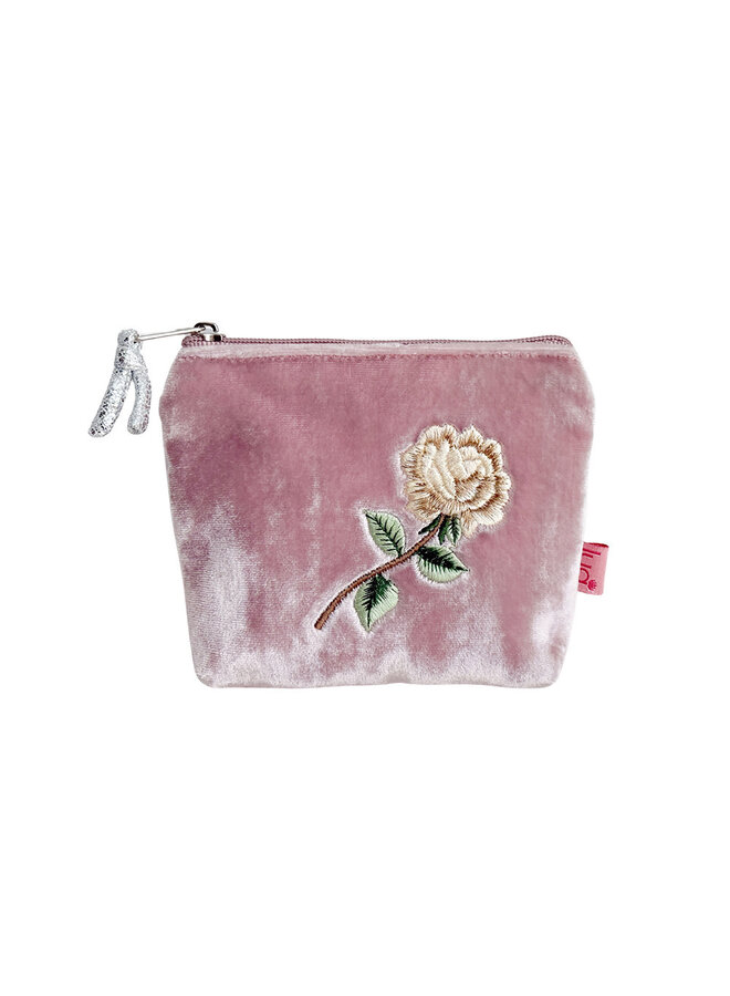 Mini porte-monnaie en velours rose poudré 124