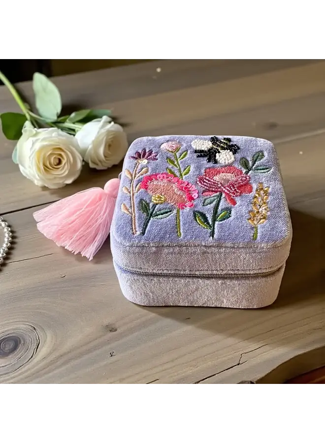 Blue Floral Cotton Velvet Jewellery Box 26